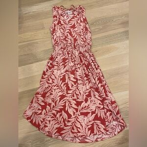 Dark Pink and White Botanical Print Midi Sundress Small